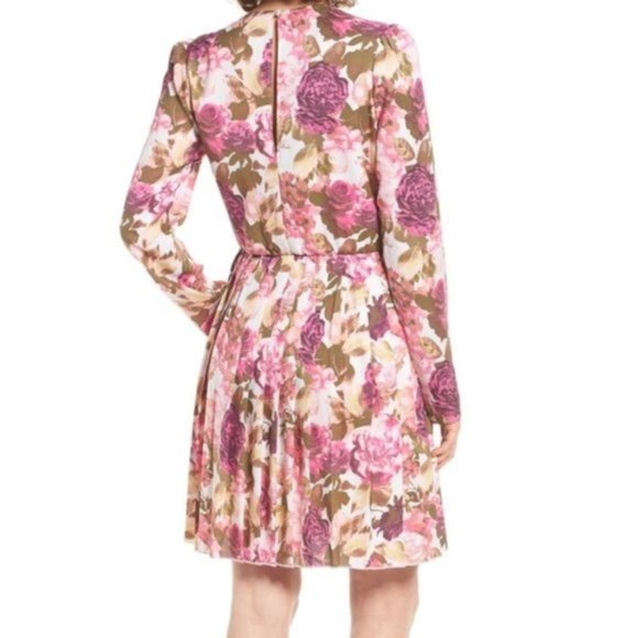 LEITH Floral Print Long Sleeve Pleated Dress sz M - Picture 2 of 10